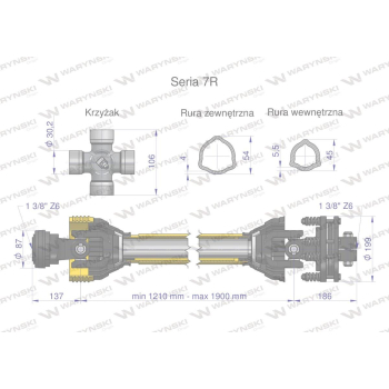 Wał przegubowo-teleskopowy 1210-1900mm 970Nm sprzęgło cierne 1700Nm CE 2020 seria 7R Waryński-109842