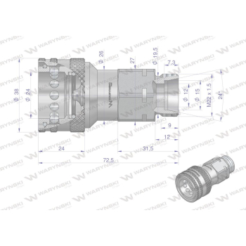 Szybkozłącze hydrauliczne gniazdo z eliminatorem ciśnienia M22x1.5 gwint zewnętrzny EURO (9100822G) (ISO 7241-A) War