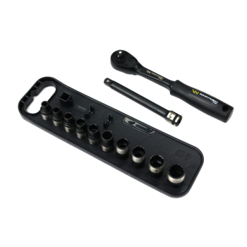 Zestaw 12 el. nasadki 3/8  przedłużka 12.5 cm grzechotka  9 10 11 13 14 Waryński-110224