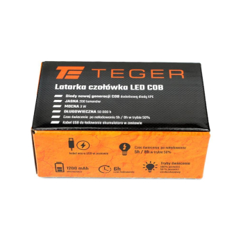 Latarka czołówka LED COB 200 Lm ładowana USB Teger-110438