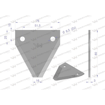 Nóż żniwny 80x76x3mm otwór 8.5 zastosowanie DIN11300. 316805. Schumacher WARYŃSKI-112849