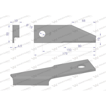 Nóż obrotowy rozdrabniacz słomy sieczkarnia podgięty 173x50x4.5mm otwór 18 zastosowanie 87031976 New Holland WARYŃ