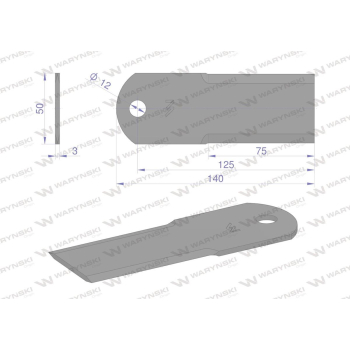 Nóż stały rozdrabniacz słomy sieczkarnia uzębiony 140x50x3mm otwór 12 zastosowanie 84437640 New Holland WARYŃSKI-