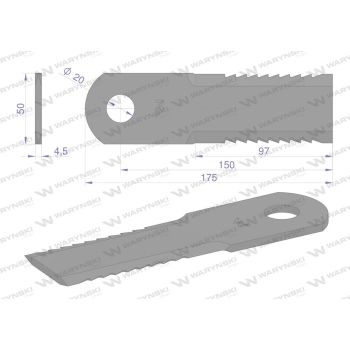 Nóż obrotowy rozdrabniacz słomy sieczkarnia uzębiony 173x50x4.5mm otwór 20 zastosowanie 84068444 New Holland WARYŃ