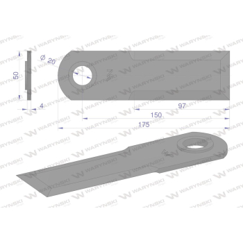 Nóż obrotowy rozdrabniacz słomy sieczkarnia gładki 175x50x4mm otwór 20 z tuleją zastosowanie 755787.1 New Holland 