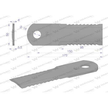 Nóż obrotowy rozdrabniacz słomy sieczkarnia uzębiony 173x50x4mm otwór 18 zastosowanie 84441392 New Holland WARYŃSK