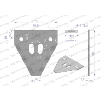 Nóż żniwny 80x76x2.7mm otwór 7 zastosowanie 3BF0010AB1 Olimag WARYŃSKI-112918