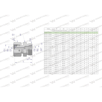 Złączka hydrauliczna metryczna AB  A-M12x1.5 06L / B-M12x1.5 06L Waryński-113011
