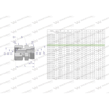 Złączka hydrauliczna metryczna AB  A-M22x1.5 16L / B-M22x1.5 16L Waryński-113031
