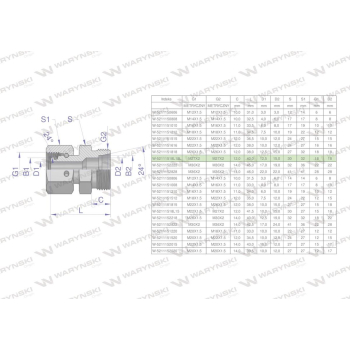 Złączka hydrauliczna metryczna AB  A-M27x2 18L / B-M27x2 18L Waryński-113039