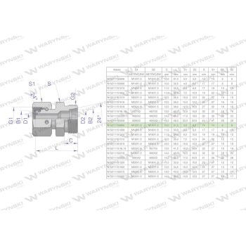 Złączka hydrauliczna metryczna AB  A-M12x1.5 06L / B-M14x1.5 08L Waryński-113055