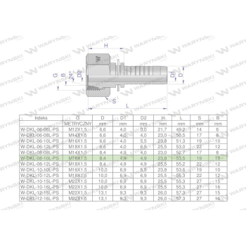 Zakucie hydrauliczne DKL DN08 10L M16x1.5 PREMIUM Waryński-113167