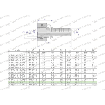 Zakucie hydrauliczne DKL DN13 15L M22x1.5 PREMIUM Waryński-113191