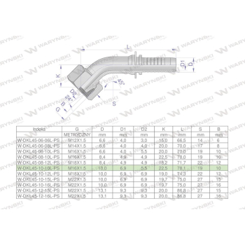 Zakucie hydrauliczne DKL45 DN10 10L M16x1.5 PREMIUM Waryński-113219
