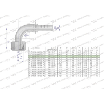 Zakucie hydrauliczne DKL90 DN06 10L M16x1.5 PREMIUM Waryński-113251