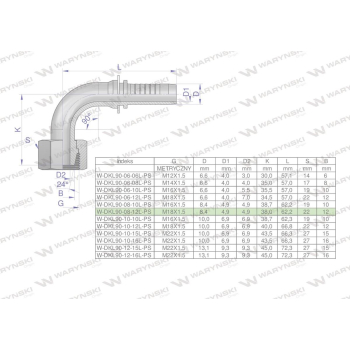 Zakucie hydrauliczne DKL90 DN08 12L M18x1.5 PREMIUM Waryński-113263