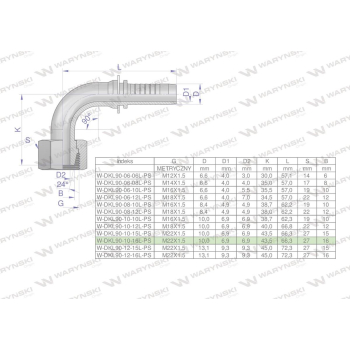 Zakucie hydrauliczne DKL90 DN10 16L M22x1.5 PREMIUM Waryński-113279