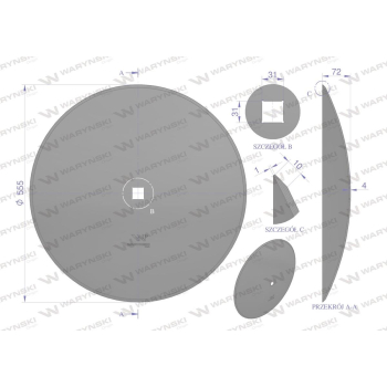 Talerz gładki fi 560 otwór 30x30 stal borowa WARYŃSKI R 1202030120-113475