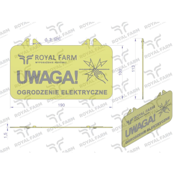 Tabliczka informacyjna UWAGA OGRODZENIE ELEKTRYCZNE Royal Farm-113503