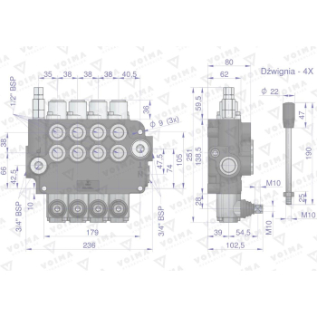 Rozdzielacz hydrauliczny 4-sekcyjny 80L VOIMA-113563