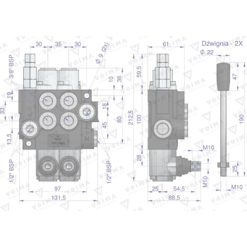 Rozdzielacz hydrauliczny 2-sekcyjny 40L VOIMA-113604