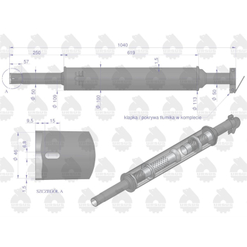 Tłumik okrągły 1040mm 5,3kg C-360 (prosty) ORYGINAŁ URSUS-113782