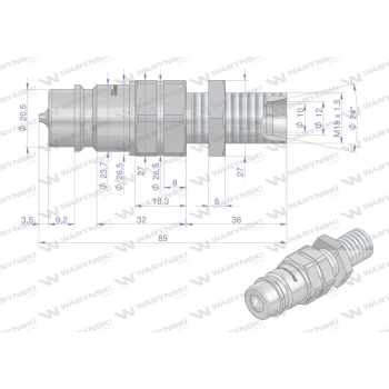 Szybkozłącze hydrauliczne wtyczka long M18x1.5 gwint zewnętrzny EURO (9100818W) (ISO 7241-A) Waryński  (opakowanie 1