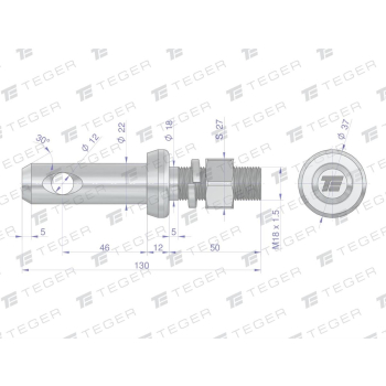 Sworzeń z gwintem T-SG22461845130 fi 22/46 mm M18x1.5/45 mm  130 mm TEGER-114407