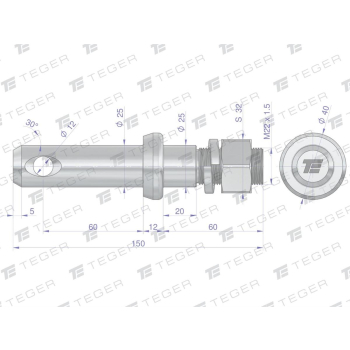 Sworzeń z gwintem T-SG25602550150 fi 25/60 mm M22x1.5/40 mm  150 mm TEGER-114416