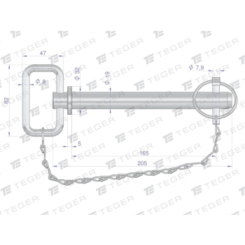 Sworzeń zaczepu z zawleczką i łańcuchem 19x165x205 TEGER-114489