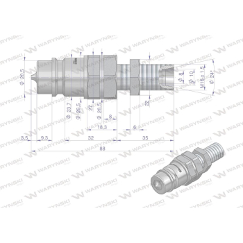 Szybkozłącze hydrauliczne wtyczka long M16x1.5 gwint zewnętrzny EURO (9100816W) (ISO 7241-A) Waryński-11459