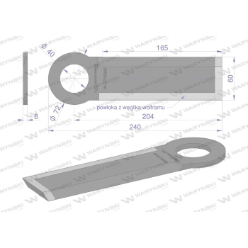 Nóż długi przystawki do kukurydzy napawany 240x60x6 otwór 40mm zastosowanie Olimac Drago GT 15341 WARYŃSKI-114656