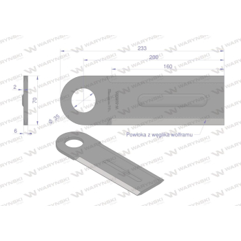Nóż przystawki do kukurydzy napawany 230x70x6 otwór 35mm zastosowanie Geringhoff WARYŃSKI-114660