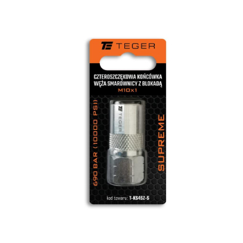 Czteroszczękowa końcówka węża smarownicy z blokadą M10x1. 690 BAR (10000 PSI) Supreme TEGER