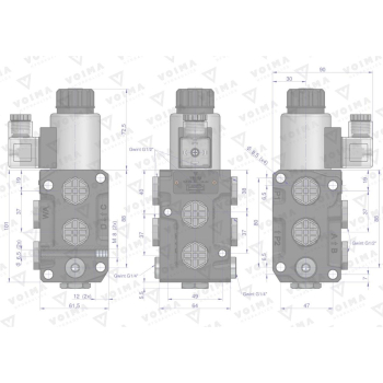 Dzielnik. zawór. elektrozawór kierunkowy elektromagnetyczny kontroli (DVS6/50L) (24V DC) 6/2 G1/2 50L VOIMA-115085