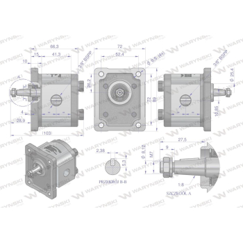 Pompa hydrauliczna zębata 2.5cm3 (grupa 1 - typ europejski) wałek 1:8 przyłącza obustronnie gwinty wewnętrzne 3/8 (