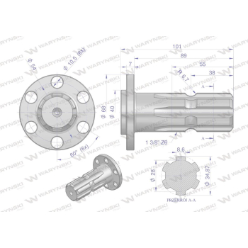 Wałek, WOM z kołnierzem na 6 otworów adapter Z6 - 1 3/8, Waryński-115773