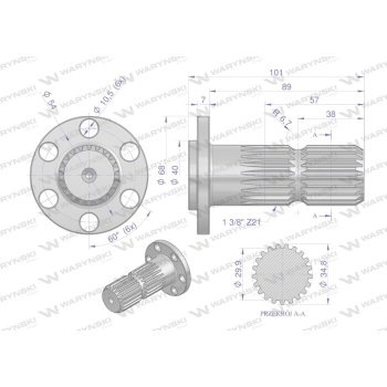 Wałek, WOM z kołnierzem na 6 otworów adapter Z21 - 1 3/8, Waryński-115801