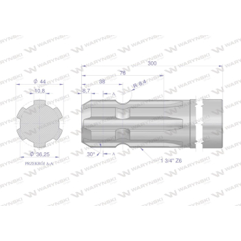 Wałek, WOM frezowany jednostronnie 300mm Z6 - 1 3/4, Waryński-115821