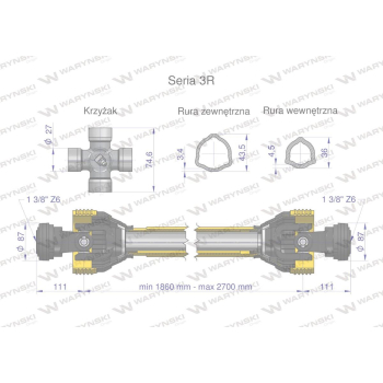 Wał, przegubowo-teleskopowy 1860-2700mm 460Nm CE 2020 seria 3R, Waryński-115847
