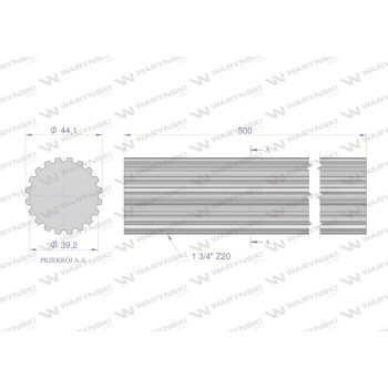 Wałek, WOM frezowany całościowo 500mm Z20 - 1 3/4, Waryński-115867