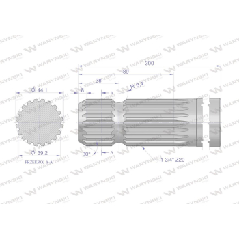 Wałek, WOM frezowany jednostronnie 300mm Z20 - 1 3/4, Waryński-115949