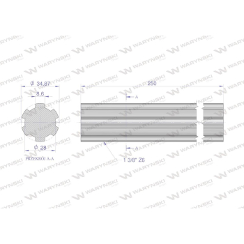 Wałek, WOM frezowany całościowo 250mm Z6 - 1 3/8, Waryński-115972