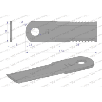Nóż, obrotowy rozdrabniacz słomy sieczkarnia 173x50x5mm otwór 20 zastosowanie 87318316 New Holland WARYŃSKI, Waryń