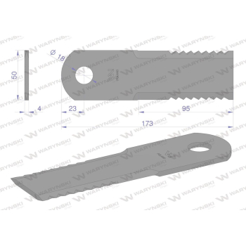 Nóż, obrotowy rozdrabniacz słomy sieczkarnia 173x50x4mm otwór 18 zastosowanie 600174 John Deere MF New Holland WARY?