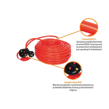 Przedłużacz jednogniazdowy, ogrodowy PROFESSIONAL, 3X1,5mm, IP20, H05VV-F, z uziemieniem, cert. CE / 30M, Teger-116921
