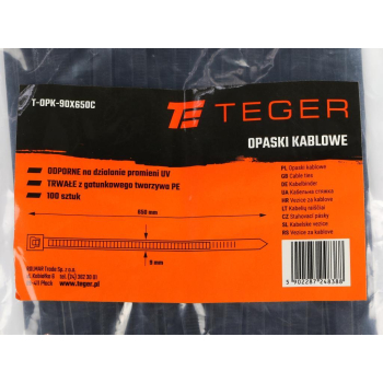 Opaski kablowe, opaska kablowa, opaski zaciskowe, tyrytytki, trytytki, 9.0 x 650mm 100 szt w worku czarne odporne na UV,