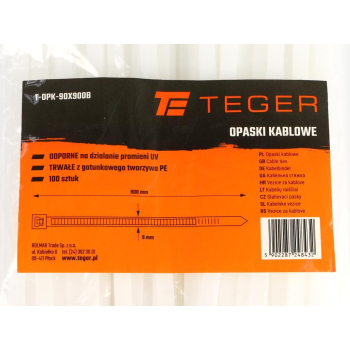 Opaski kablowe, opaska kablowa, opaski zaciskowe, tyrytytki, trytytki, 9.0 x 900mm 100 szt w worku transparentne odporne