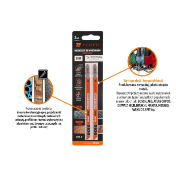 Brzeszczot do wyrzynarki - Typ: T - METAL/DREWNO (2szt) / TEGER-117124