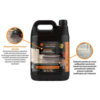 Płyn niskopienny do mycia powierzchni silnie zabrudzonych POWER CLEANING, 5l, Teger-119824